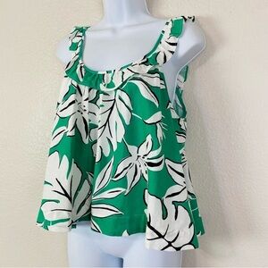 Every Green/White Tropical Print Ruffle Sleeveless Top Size M
